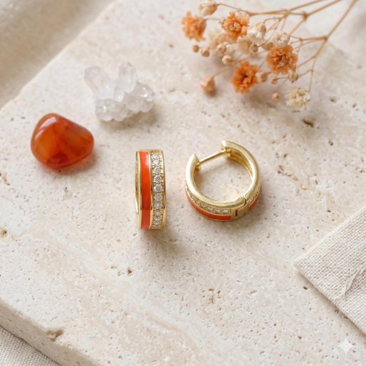 Madison L 14K Yellow Gold Orange Enamel Hoop Earrings - style E1618Y-ORANGE - view 3