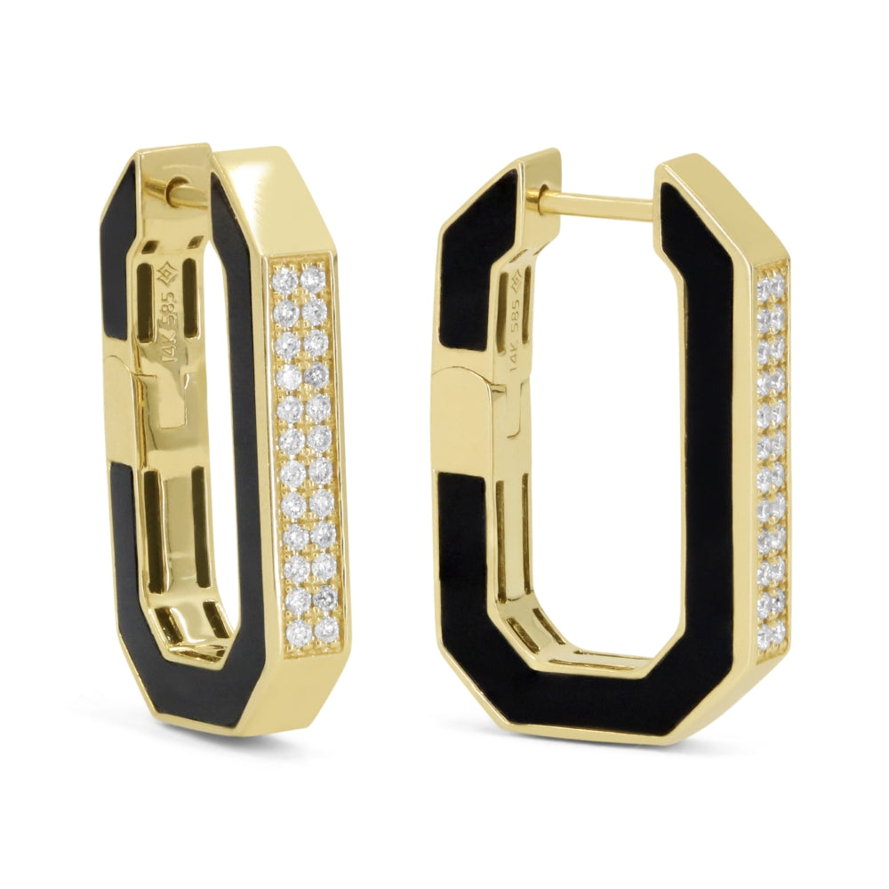 Beautiful Hand Crafted 14K Yellow Gold  Black Onyx And Diamond Milano Collection Hoop Earrings With A Hoop Closure