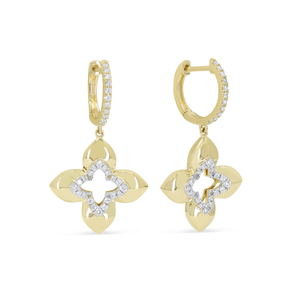 Beautiful Hand Crafted 14K Yellow Gold White Diamond Milano Collection Drop Dangle Earrings With A Lever Back Closure