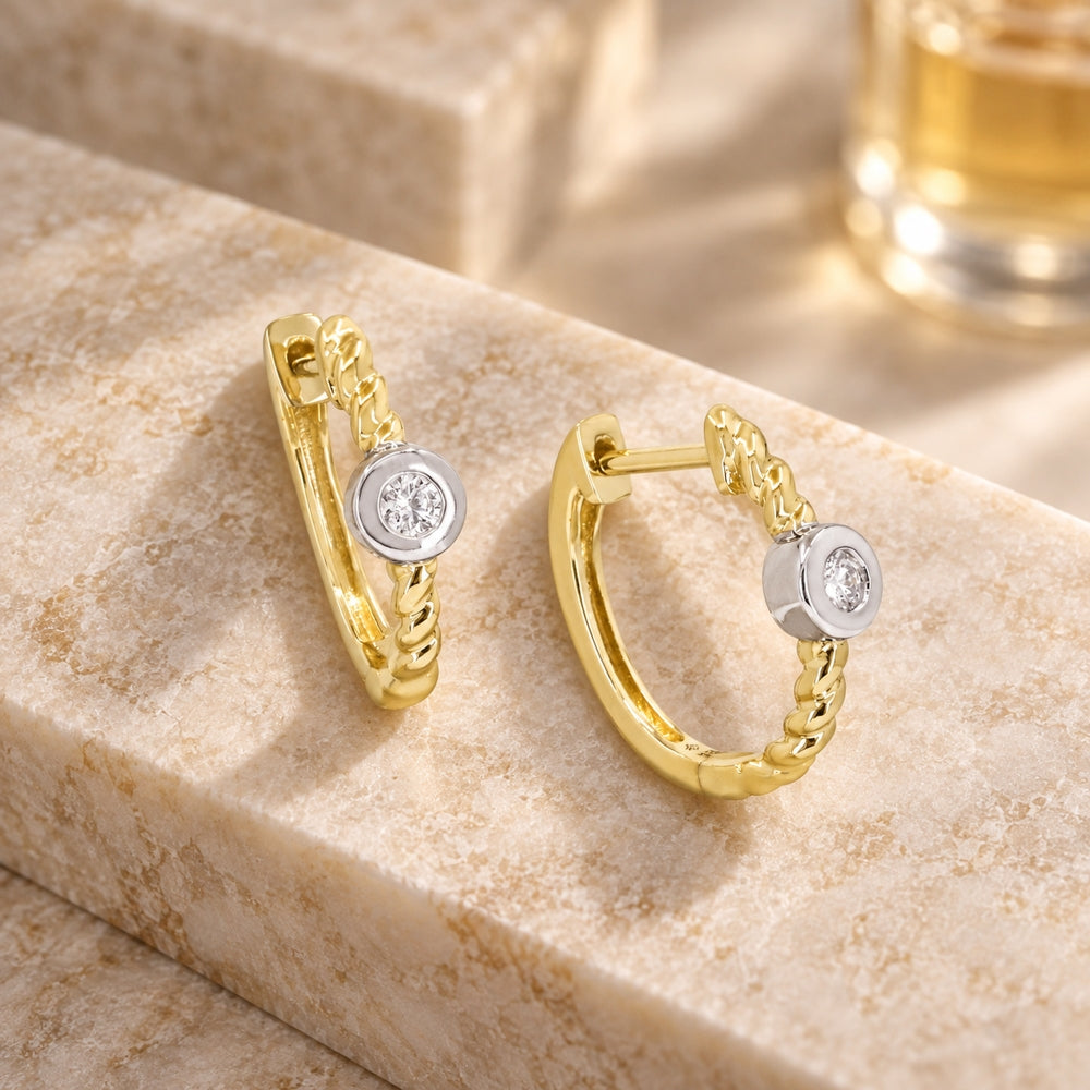 E1627 - 14K Yellow Gold Diamond Hoop Earrings