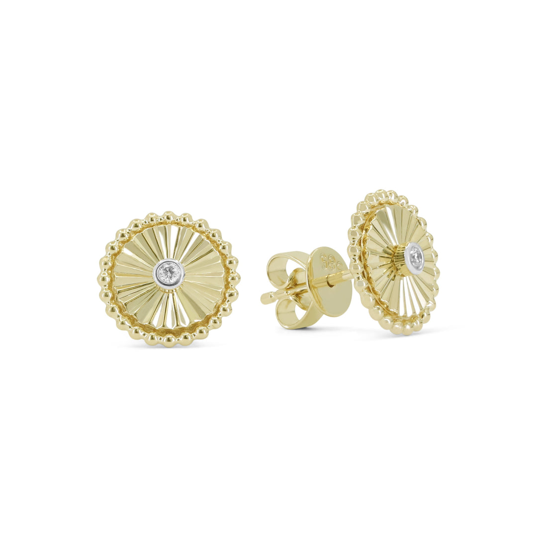 Beautiful Hand Crafted 14K Yellow Gold White Diamond Milano Collection Stud Earrings With A Push Back Closure