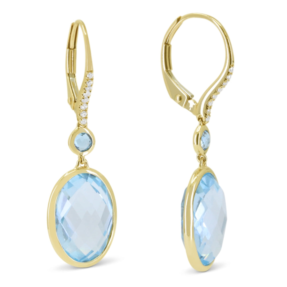 Beautiful Hand Crafted 14K Yellow Gold  Blue Topaz And Diamond Essentials Collection Drop Dangle Earrings With A Lever Back Closure