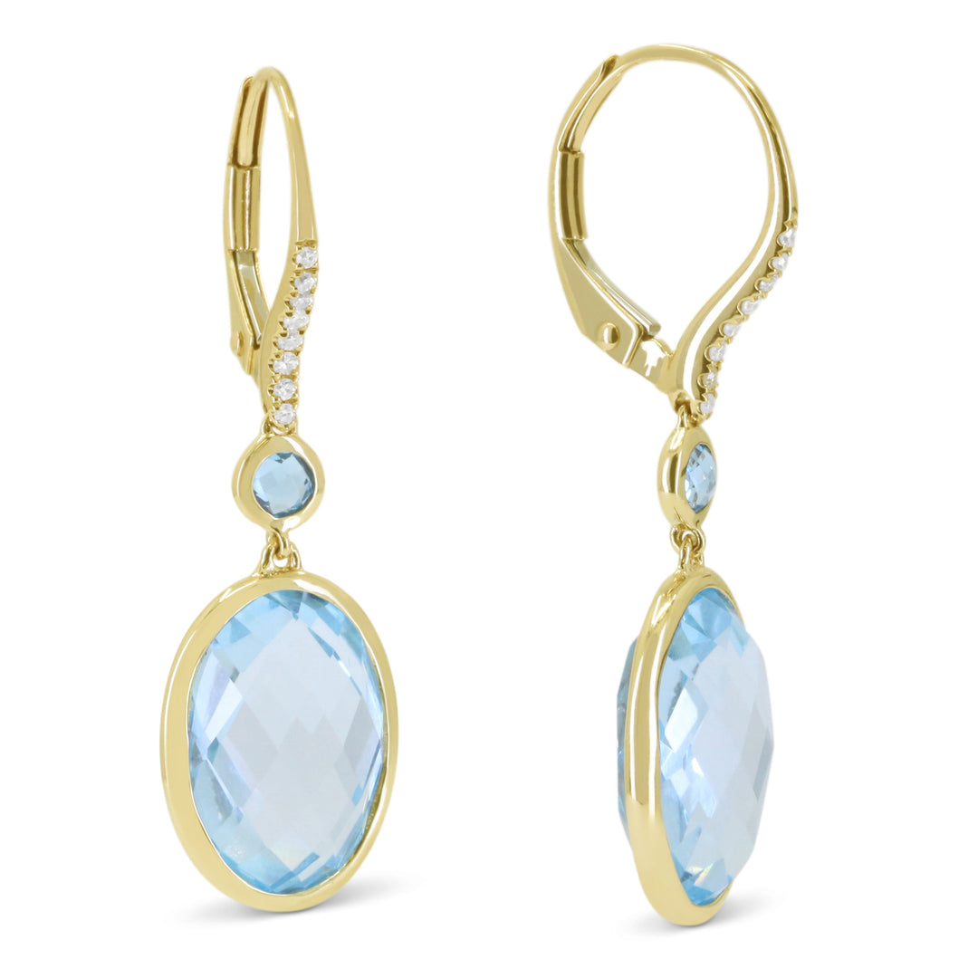 Beautiful Hand Crafted 14K Yellow Gold  Blue Topaz And Diamond Essentials Collection Drop Dangle Earrings With A retail-facing