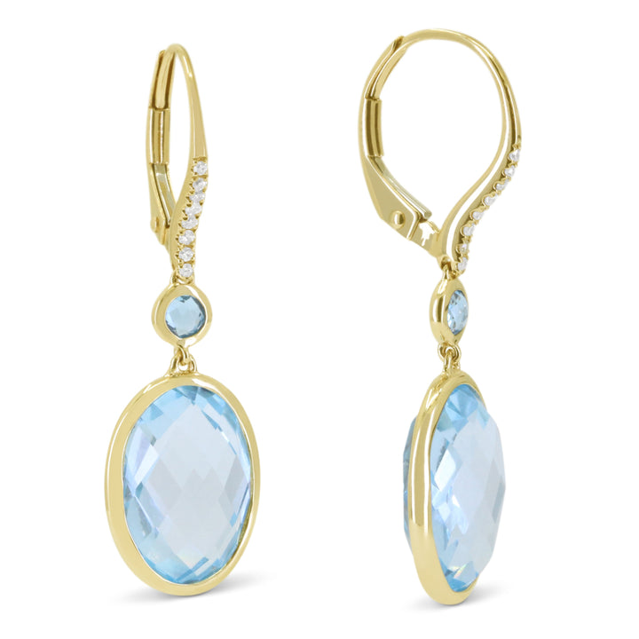Beautiful Hand Crafted 14K Yellow Gold  Blue Topaz And Diamond Essentials Collection Drop Dangle Earrings With A retail-facing