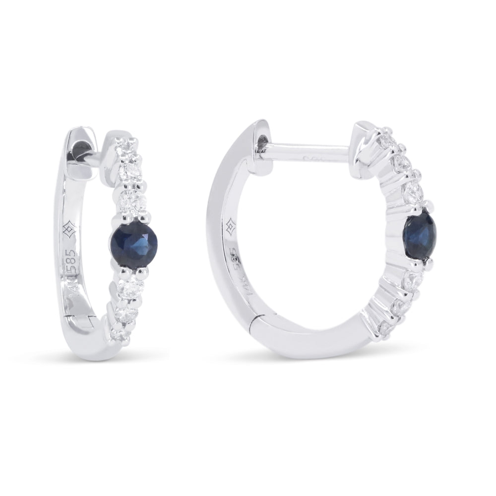 Beautiful Hand Crafted 14K White Gold  Sapphire And Diamond Arianna Collection Hoop Earrings With A Hoop Closure