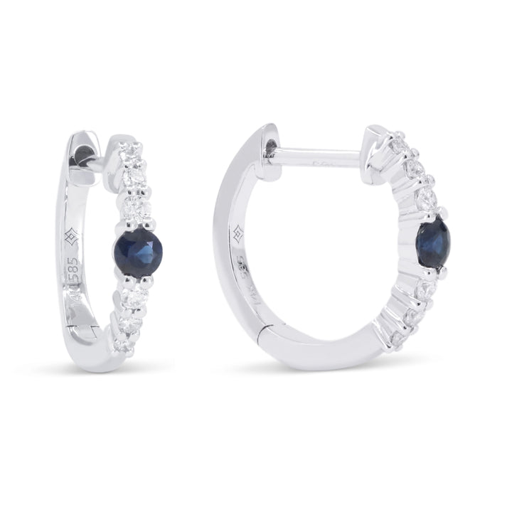 Beautiful Hand Crafted 14K White Gold  Sapphire And Diamond Arianna Collection Hoop Earrings With A Hoop Closure