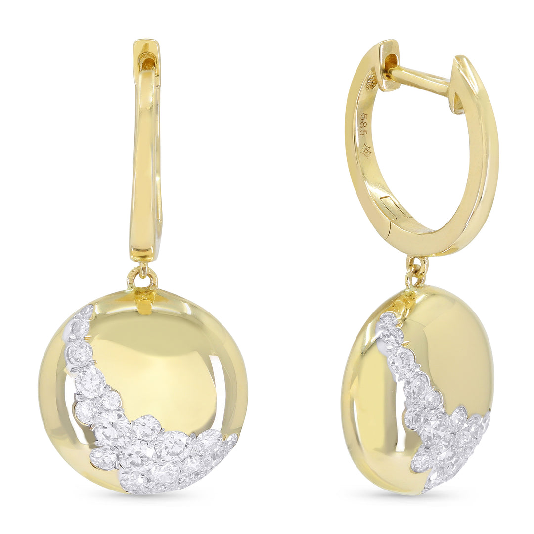 Beautiful Hand Crafted 14K Yellow Gold White Diamond Milano Collection Drop Dangle Earrings With A Lever Back Closure