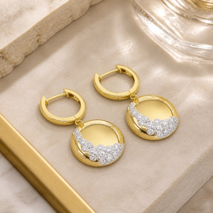 E1647 - 14K Yellow Gold Diamond Round Drop Earrings