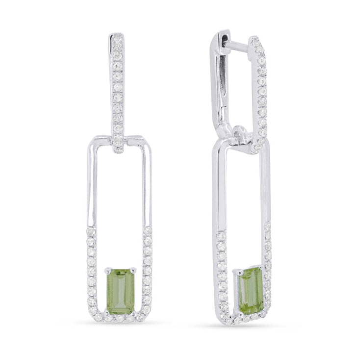 Beautiful Hand Crafted 14K White Gold 3X5MM Peridot And Diamond Essentials Collection Drop Dangle Earrings With A retail-facing