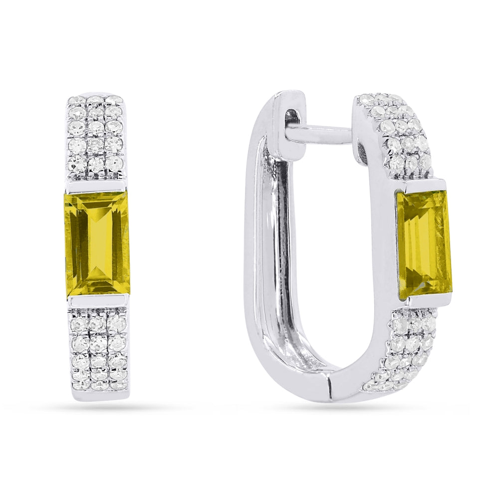 Beautiful Hand Crafted 14K White Gold 3X5MM Citrine And Diamond Essentials Collection Hoop Earrings With A retail-facing