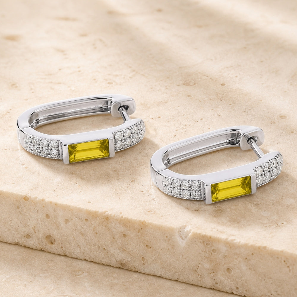 E1652 - 14K White Gold Amethyst & Citrine Paperclip Hoop Earrings
