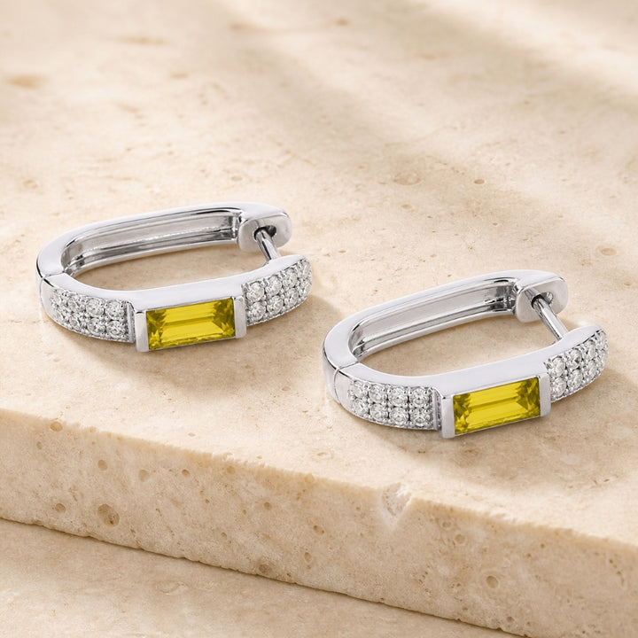 E1652 - 14K White Gold Amethyst & Citrine Paperclip Hoop Earrings