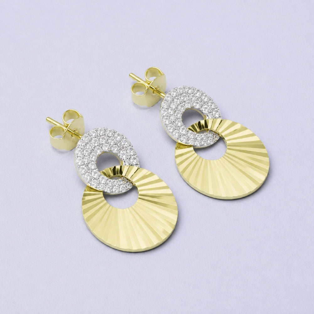 E1654 - 14K Two Tone Gold Diamond Round Stud Earrings