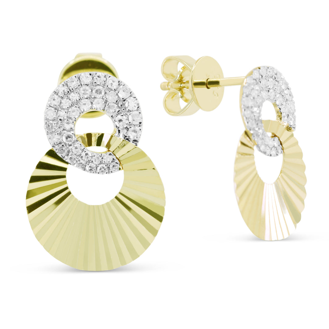 Beautiful Hand Crafted 14K Two Tone Gold White Diamond Milano Collection Stud Earrings With A Push Back Closure