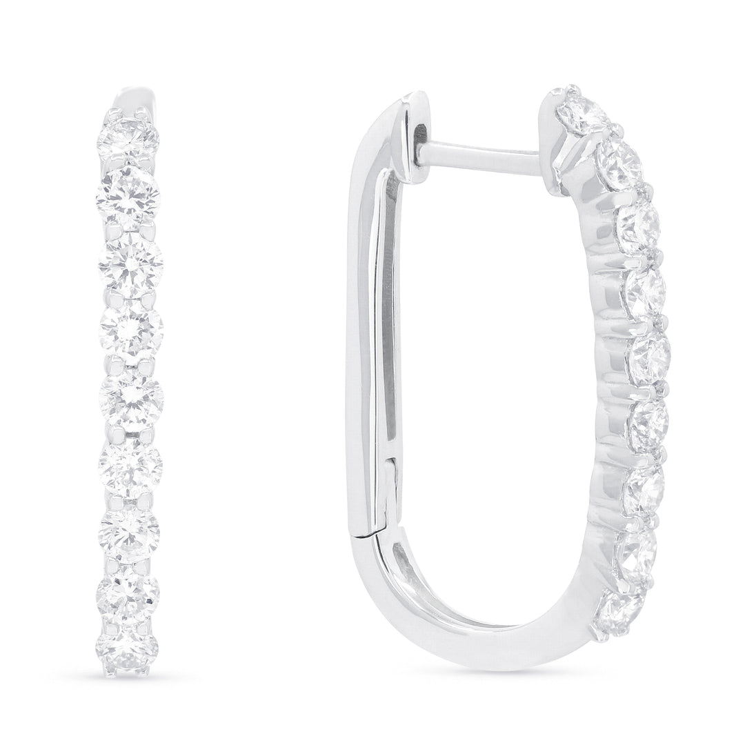 Beautiful Hand Crafted 14K White Gold White Diamond Milano Collection Hoop Earrings With A Hoop Closure