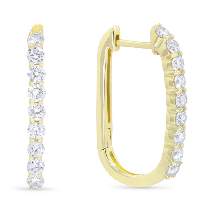 Beautiful Hand Crafted 14K Yellow Gold White Diamond Milano Collection Hoop Earrings With A Hoop Closure