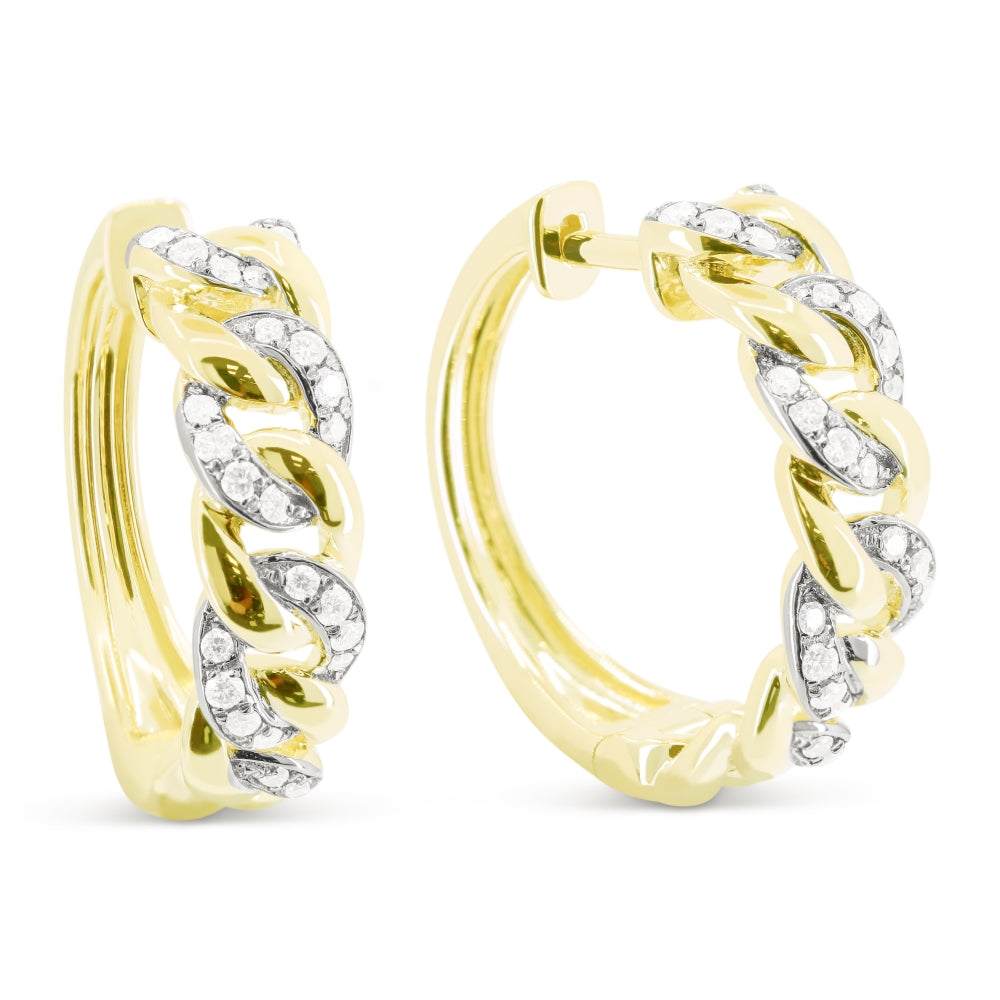 Beautiful Hand Crafted 14K Yellow Gold White Diamond Milano Collection Hoop Earrings With A Hoop Closure