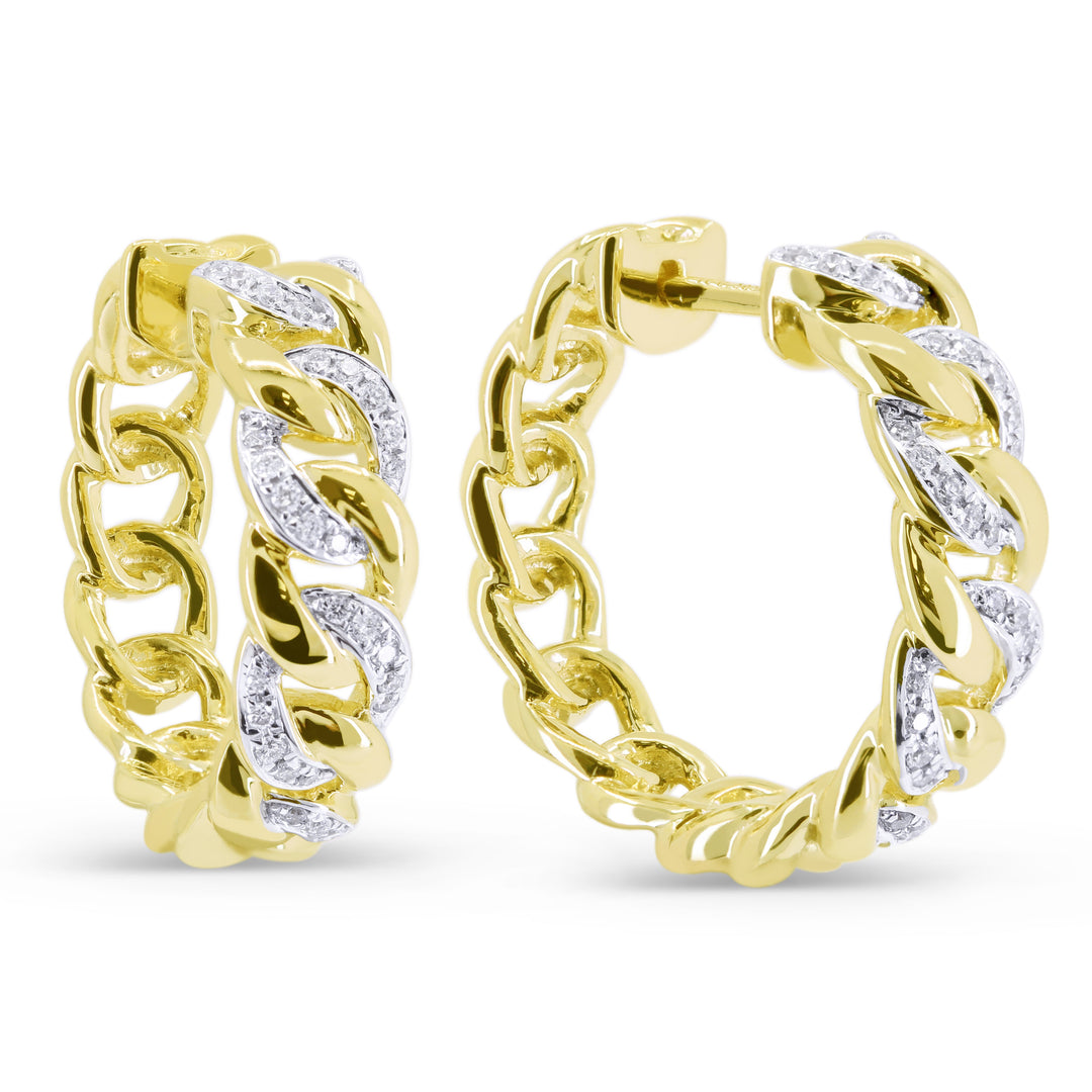 Beautiful Hand Crafted 14K Yellow Gold White Diamond Milano Collection Hoop Earrings With A Hoop Closure