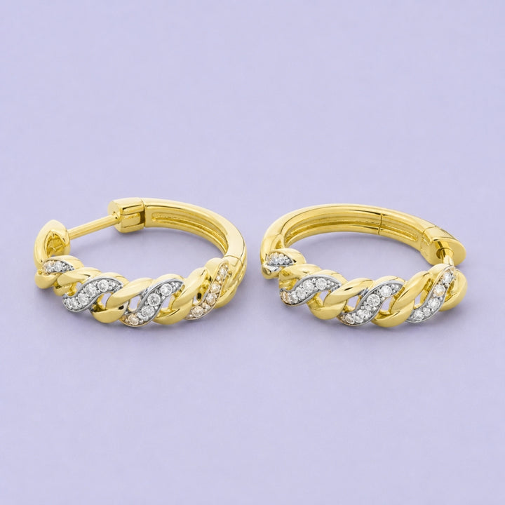 E1660 - 14K Yellow Gold Diamond Paperclip Hoop Earrings
