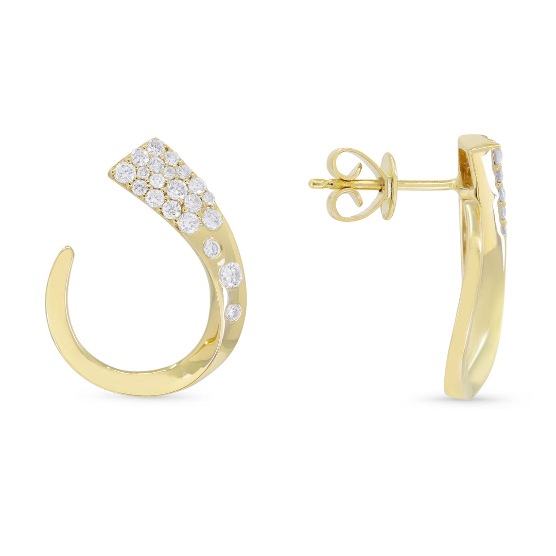 Beautiful Hand Crafted 14K Yellow Gold White Diamond Milano Collection Stud Earrings With A Push Back Closure