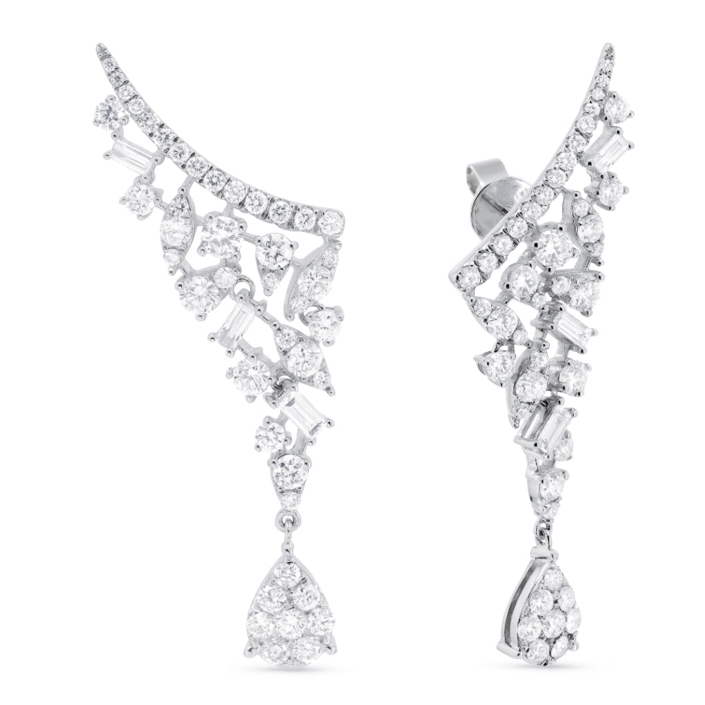 Beautiful Hand Crafted 14K White Gold White Diamond Milano Collection Ear Climber Earrings With A Push Back Closure