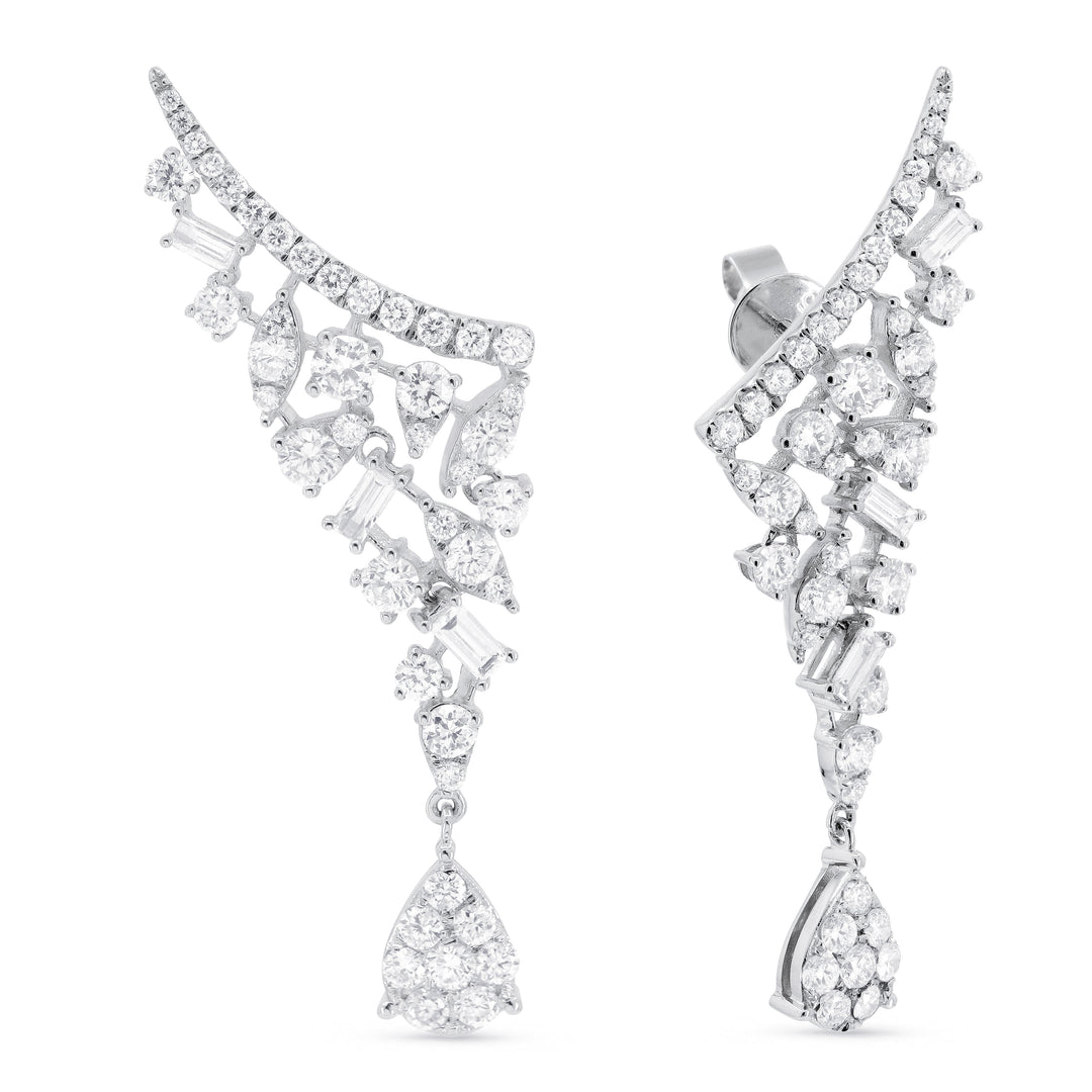 Beautiful Hand Crafted 14K White Gold White Diamond Aspen Collection Ear Climber Earrings With A Push Back Closure