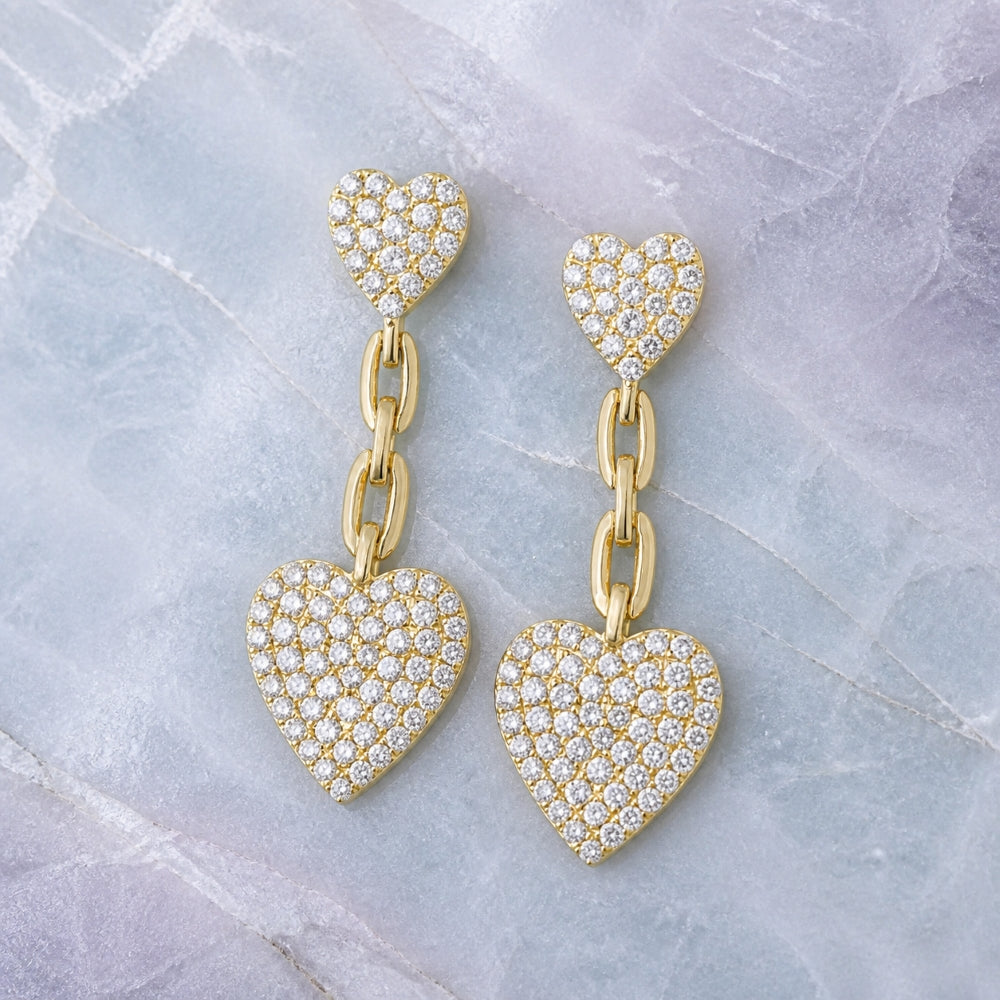 E1671 - 14K Yellow Gold Diamond Heart Drop Earrings