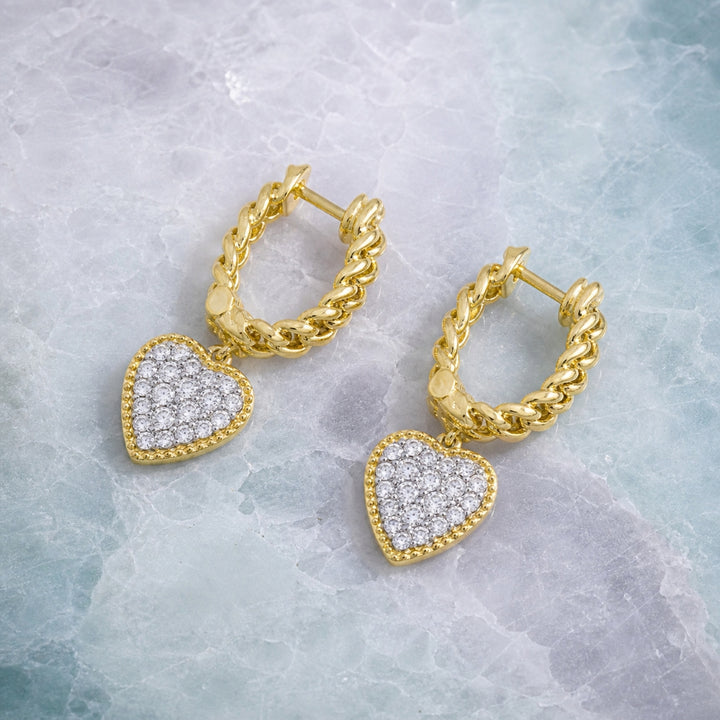 E1673 - 14K Yellow Gold Diamond Heart Drop Earrings