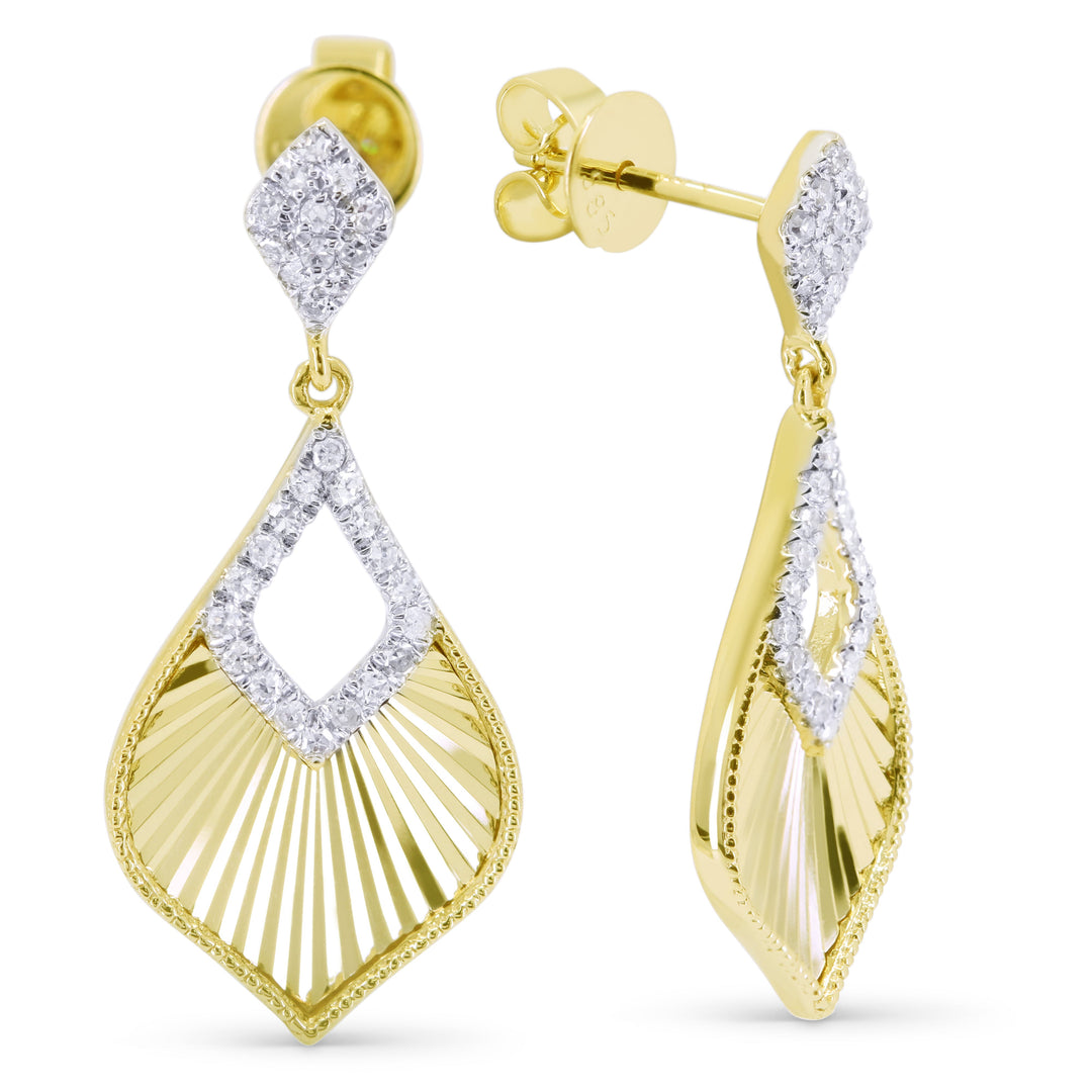 Beautiful Hand Crafted 14K Yellow Gold White Diamond Milano Collection Drop Dangle Earrings With A Push Back Closure