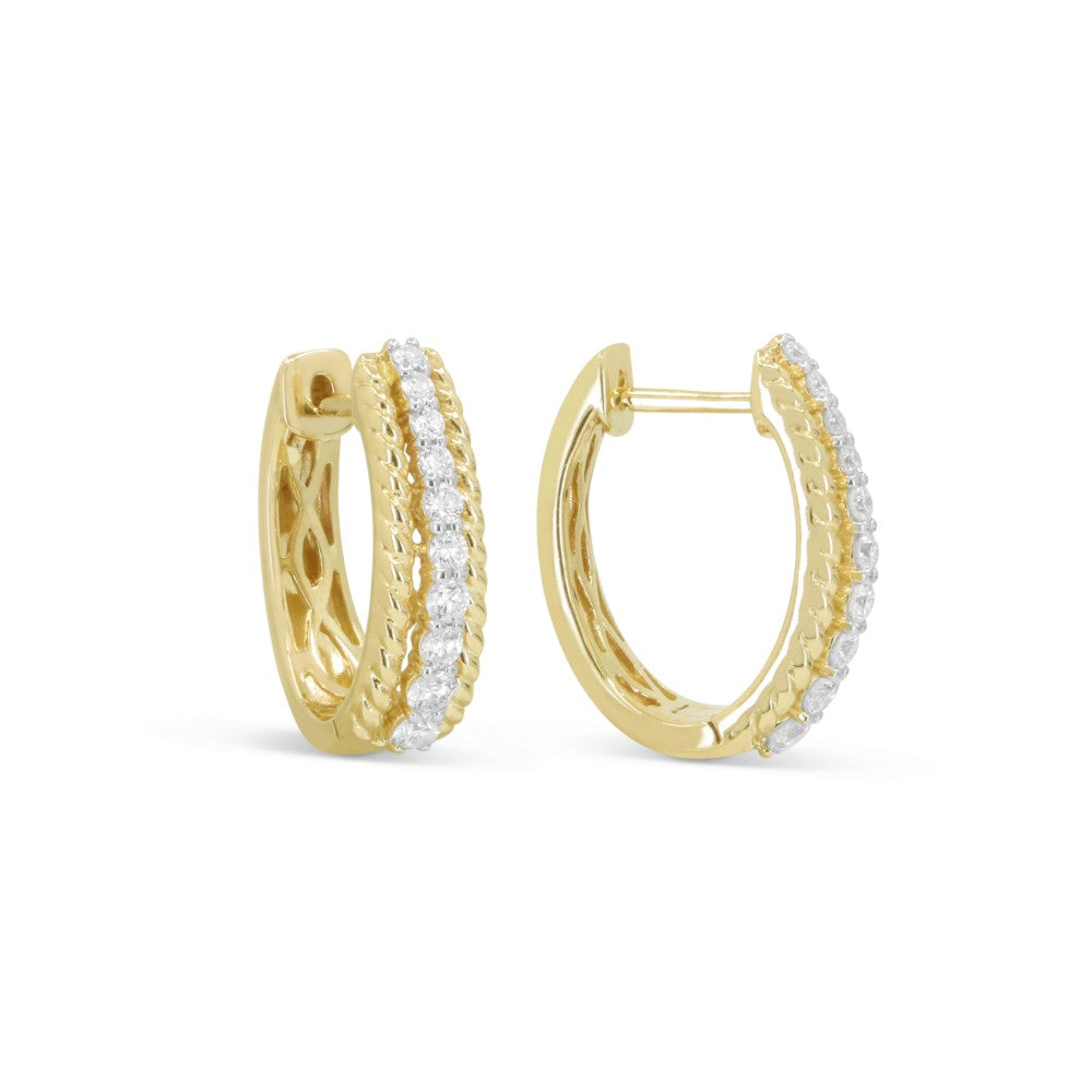 Beautiful Hand Crafted 14K Yellow Gold White Diamond Milano Collection Hoop Earrings With A Hoop Closure