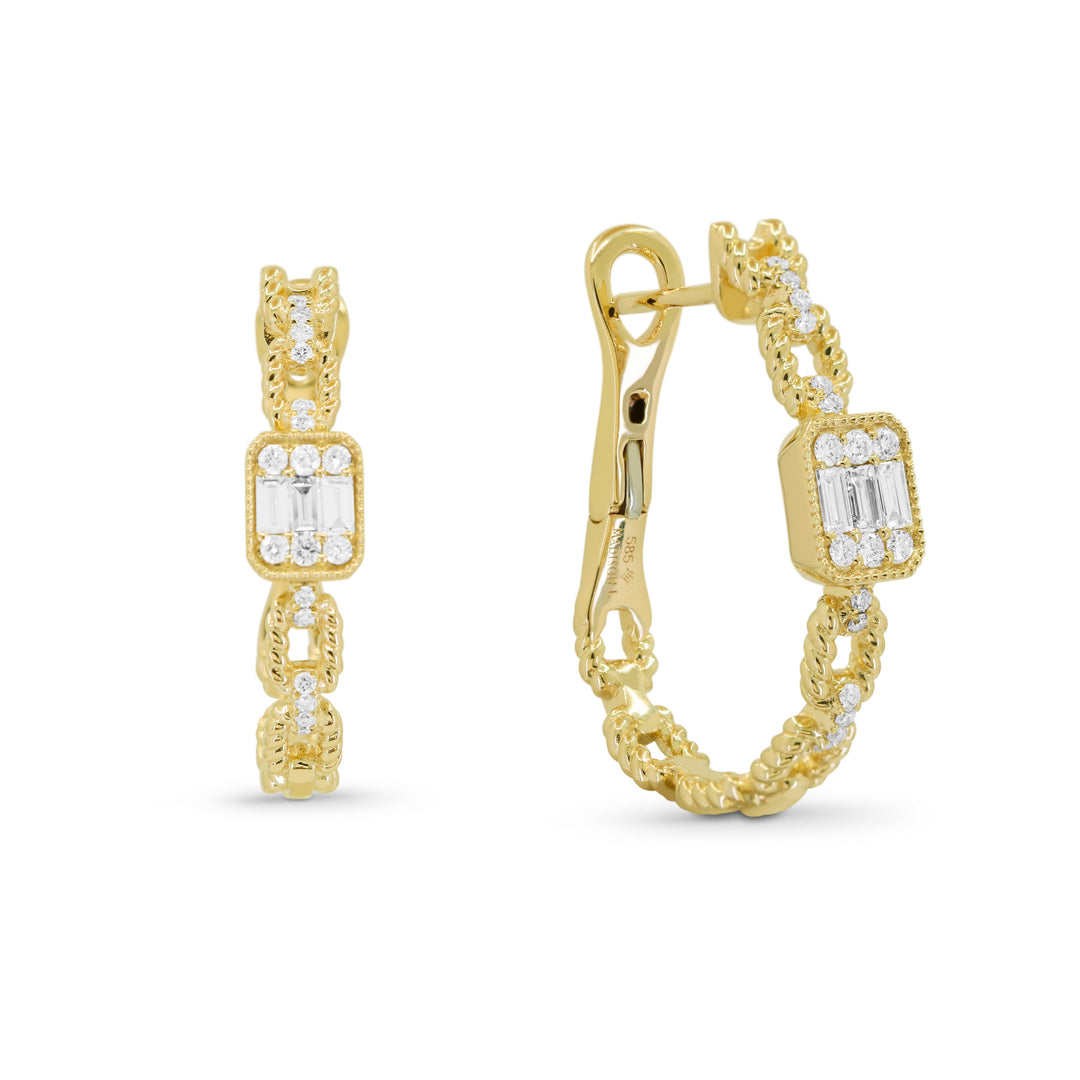 Beautiful Hand Crafted 14K Yellow Gold White Diamond Milano Collection Hoop Earrings With A Hoop Closure