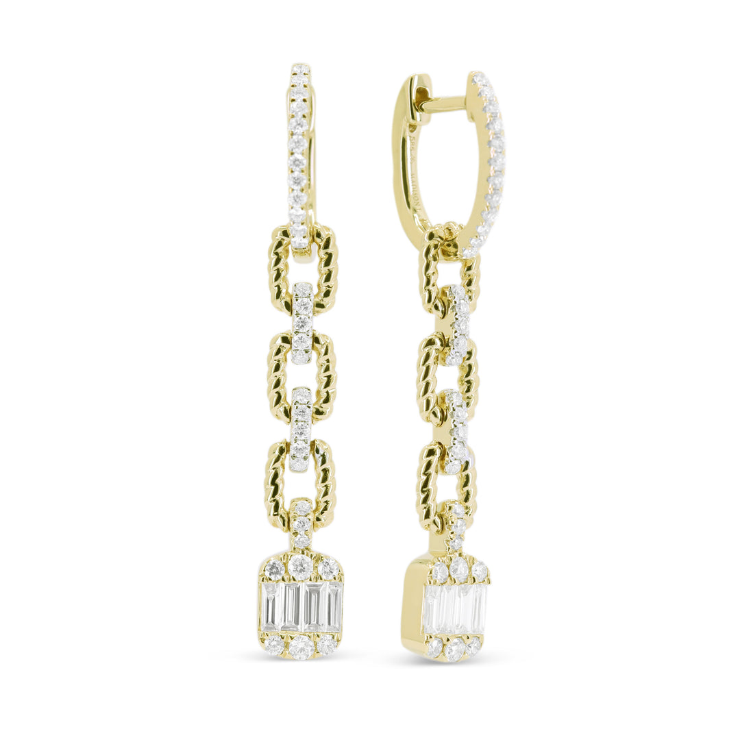 Beautiful Hand Crafted 14K Yellow Gold White Diamond Milano Collection Drop Dangle Earrings With A Lever Back Closure