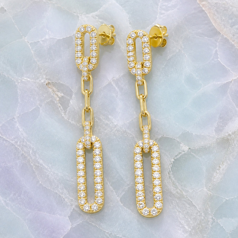 E1684 - 14K Yellow Gold Diamond Paperclip Drop Earrings