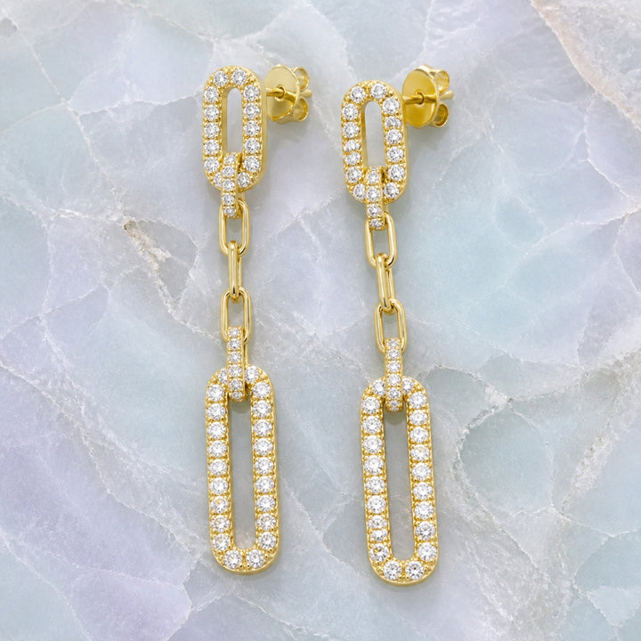 E1684 - 14K Yellow Gold Diamond Paperclip Drop Earrings