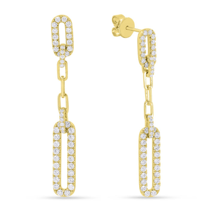 Beautiful Hand Crafted 14K Yellow Gold White Diamond Milano Collection Drop Dangle Earrings With A Push Back Closure