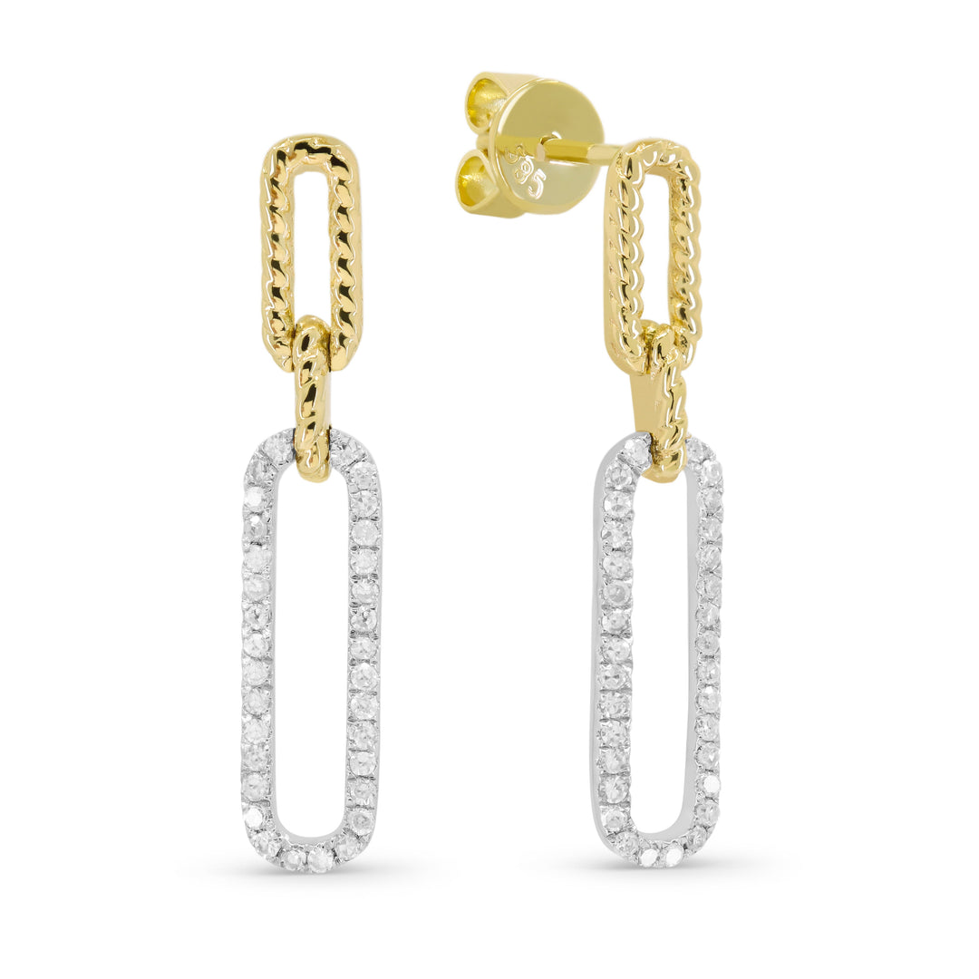 Beautiful Hand Crafted 14K Two Tone Gold White Diamond Milano Collection Drop Dangle Earrings With A Push Back Closure