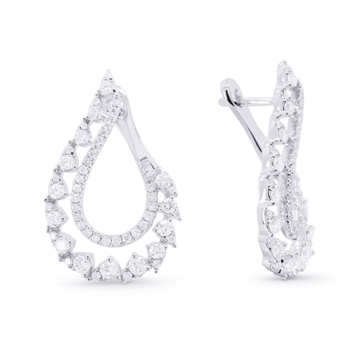 Beautiful Hand Crafted 14K White Gold White Diamond Milano Collection Drop Dangle Earrings With A Push Back Closure