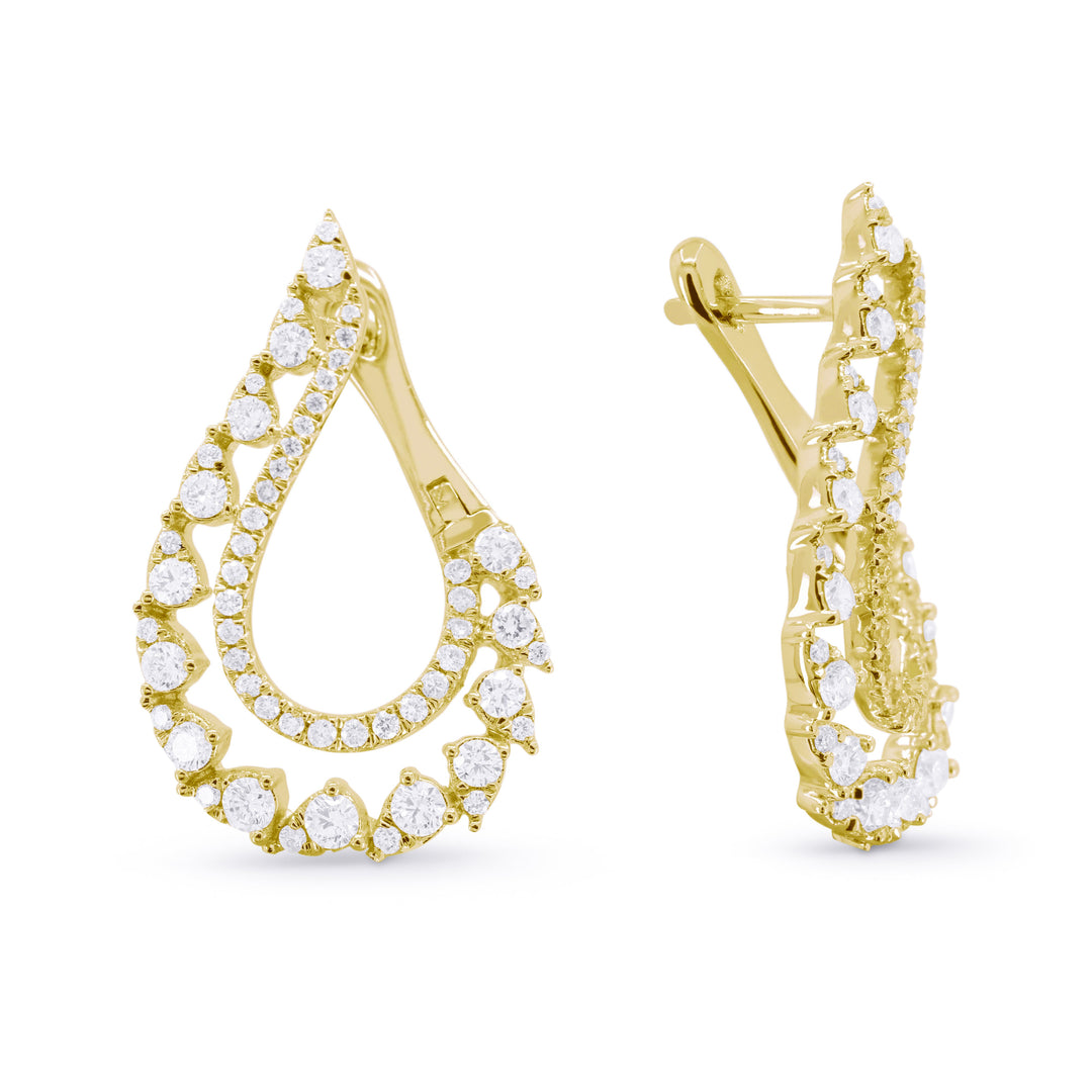 Beautiful Hand Crafted 14K Yellow Gold White Diamond Milano Collection Drop Dangle Earrings With A Push Back Closure