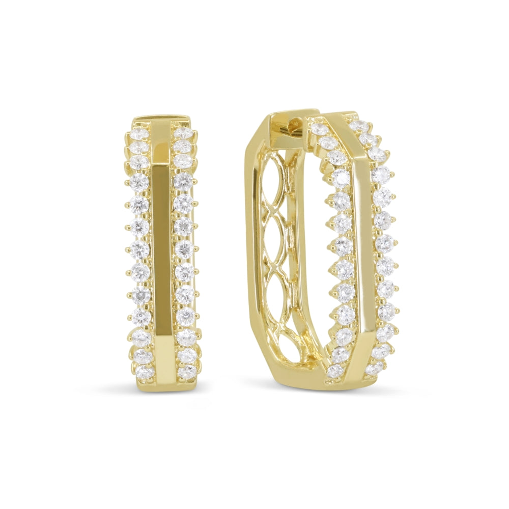 Beautiful Hand Crafted 14K Yellow Gold White Diamond Milano Collection Hoop Earrings With A Hoop Closure