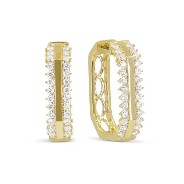 Beautiful Hand Crafted 14K Yellow Gold White Diamond Milano Collection Hoop Earrings With A Hoop Closure