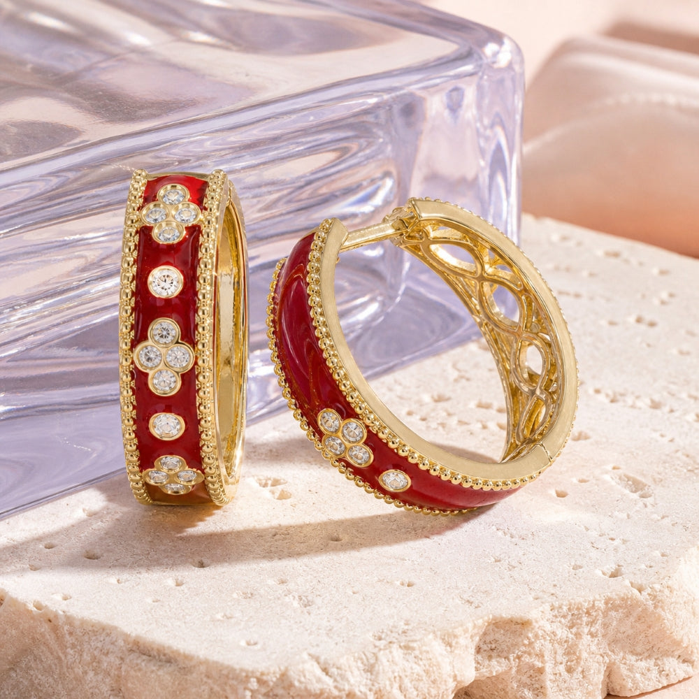 E1692 - 14K Yellow Gold Enamel Huggie Hoop Earrings