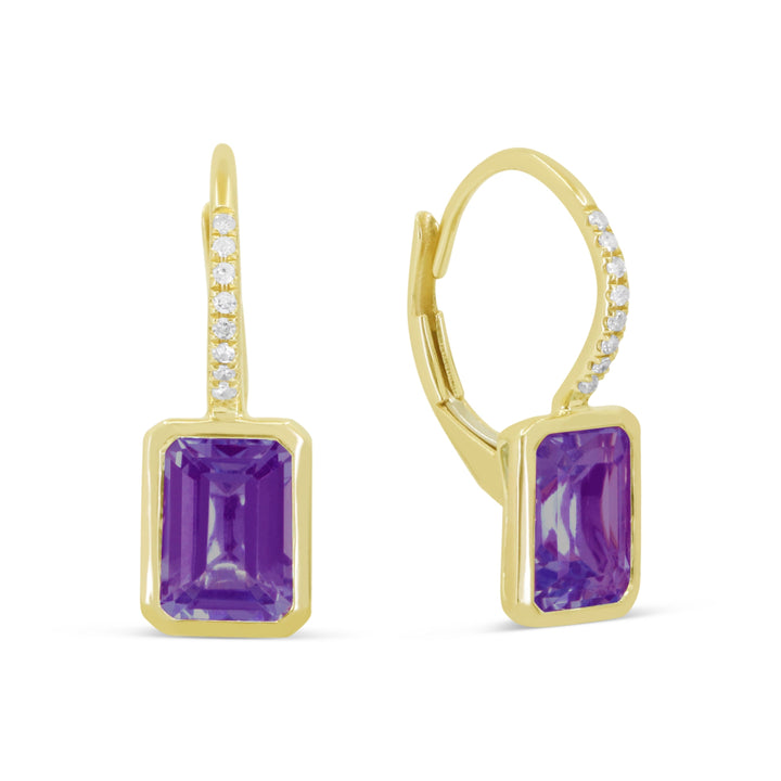 Beautiful Hand Crafted 14K Yellow Gold  Amethyst And Diamond Essentials Collection Drop Dangle Earrings With A Lever Back Closure