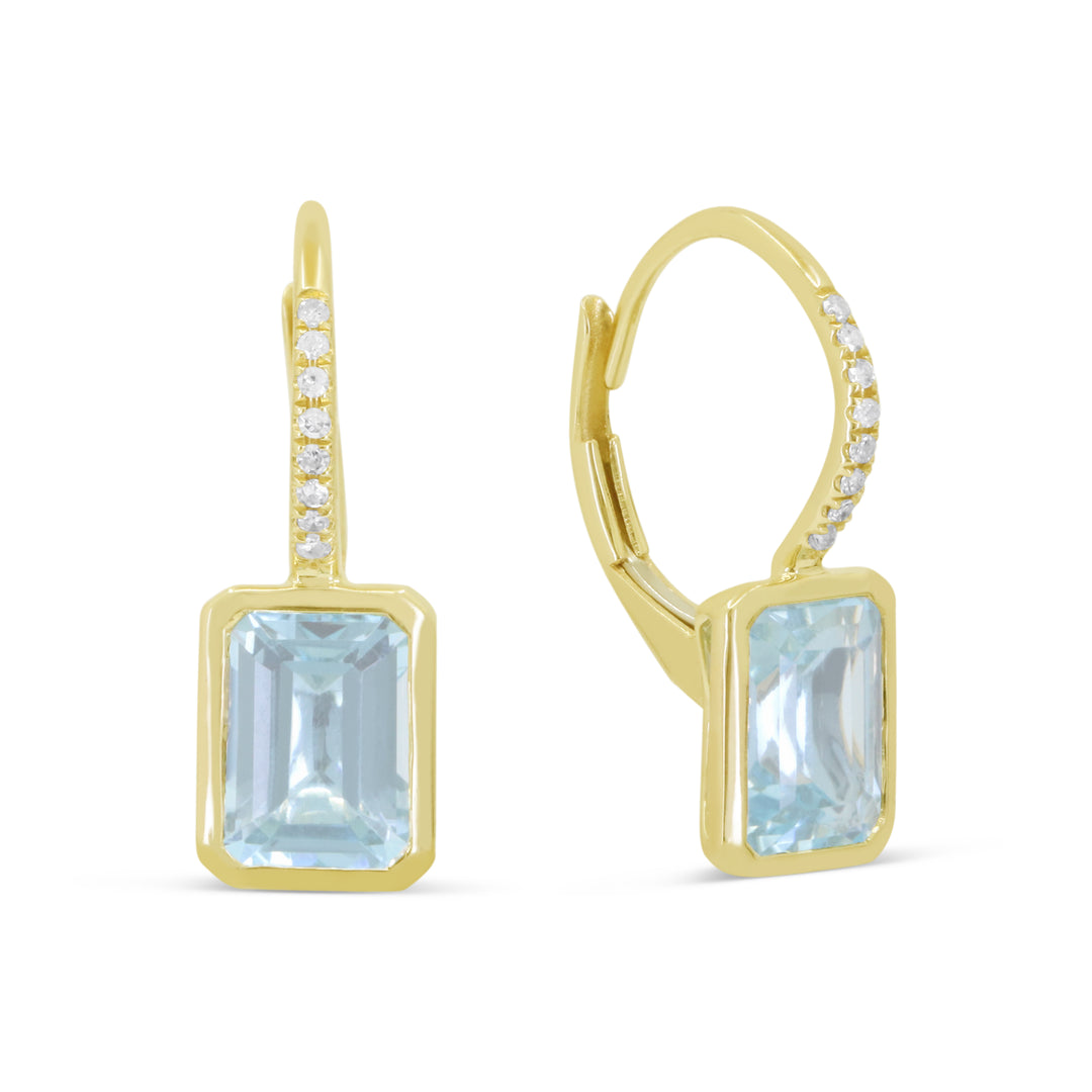 Beautiful Hand Crafted 14K Yellow Gold  Aquamarine And Diamond Essentials Collection Drop Dangle Earrings With A Lever Back Closure