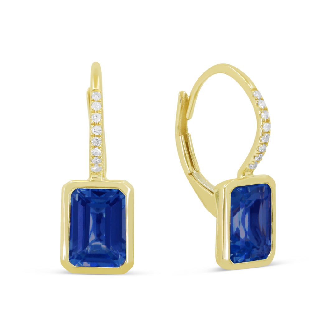 Beautiful Hand Crafted 14K Yellow Gold  Created Sapphire And Diamond Essentials Collection Drop Dangle Earrings With A Lever Back Closure