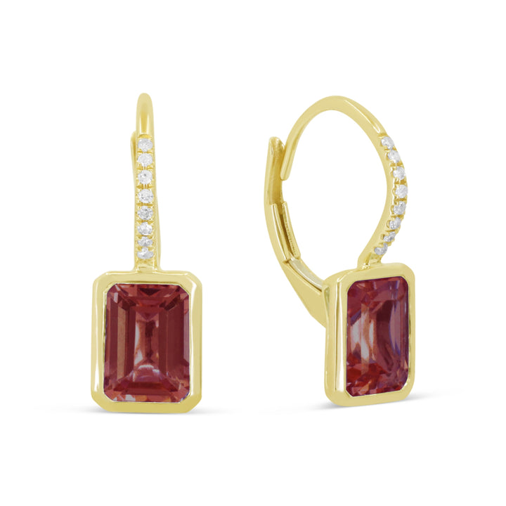 Beautiful Hand Crafted 14K Yellow Gold  Garnet And Diamond Essentials Collection Drop Dangle Earrings With A Lever Back Closure