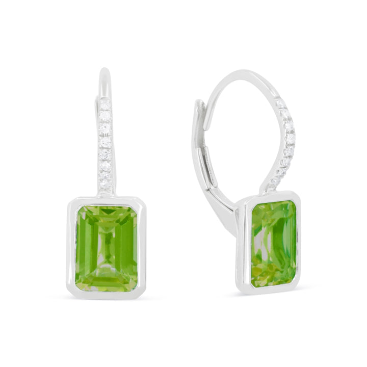 Beautiful Hand Crafted 14K White Gold  Peridot And Diamond Essentials Collection Drop Dangle Earrings With A Lever Back Closure