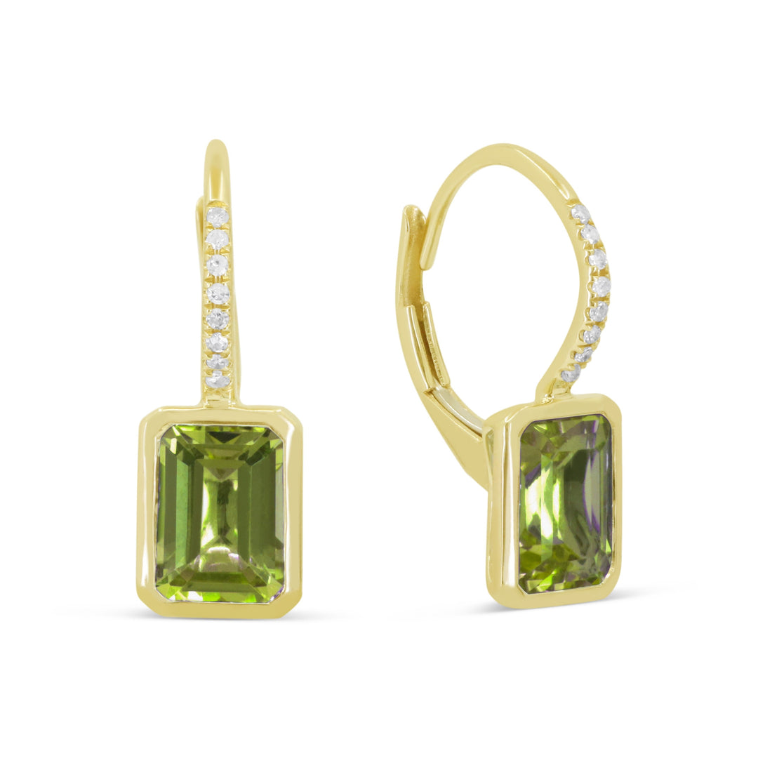 Beautiful Hand Crafted 14K Yellow Gold  Peridot And Diamond Essentials Collection Drop Dangle Earrings With A Lever Back Closure