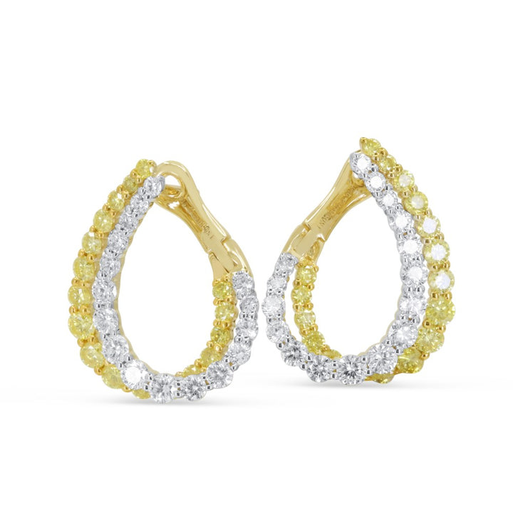 Beautiful Hand Crafted 14K Yellow Gold White Diamond Milano Collection Drop Dangle Earrings With A Hoop Closure