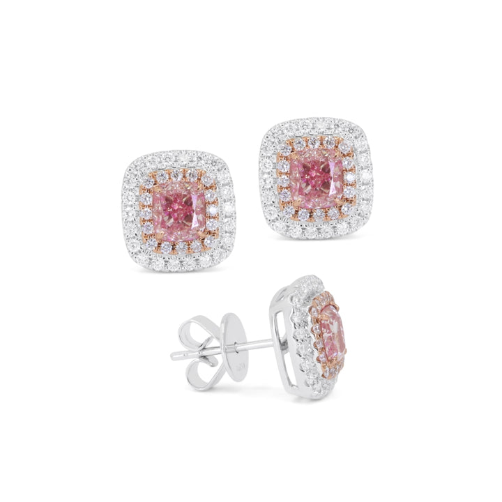 Madison L 18K White Gold Fancy Pink Diamond Cushion Stud Earrings - style E1706PDW