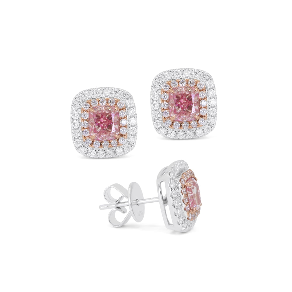 Beautiful Hand Crafted 18K White Gold  Fancy Pink Diamond And Diamond Milano Collection Stud Earrings With A Push Back Closure